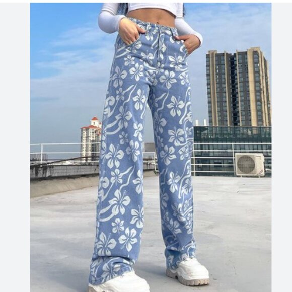 Tiger Mist Jeans Women's Small Denim High Rise Floral Relaxed Leg Y2K Style - Picture 1 of 15